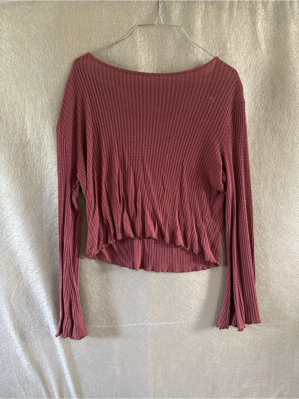 Two Women's Ribbed Long-Sleeve Cropped Top - Dusty Rose